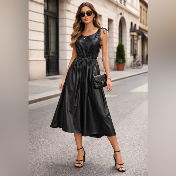 Scoop Dresses & Skirts - Chic Black Midi Dress with Tie Straps size S NWT
